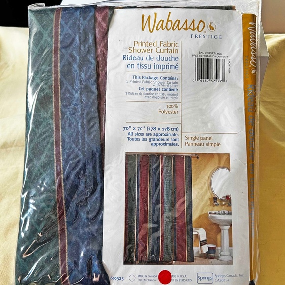 SHOWER CURTAIN, 70 X 70 INCHES, PRINTED FABRIC WITH VINYL LINER, 100% POLYESTER, - Picture 1 of 3